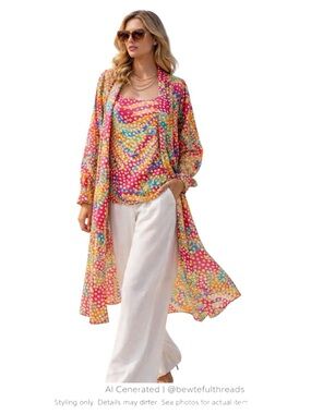 Vintage 70s Resort Abstract Print Duster & Tank Set Boho Luxe M